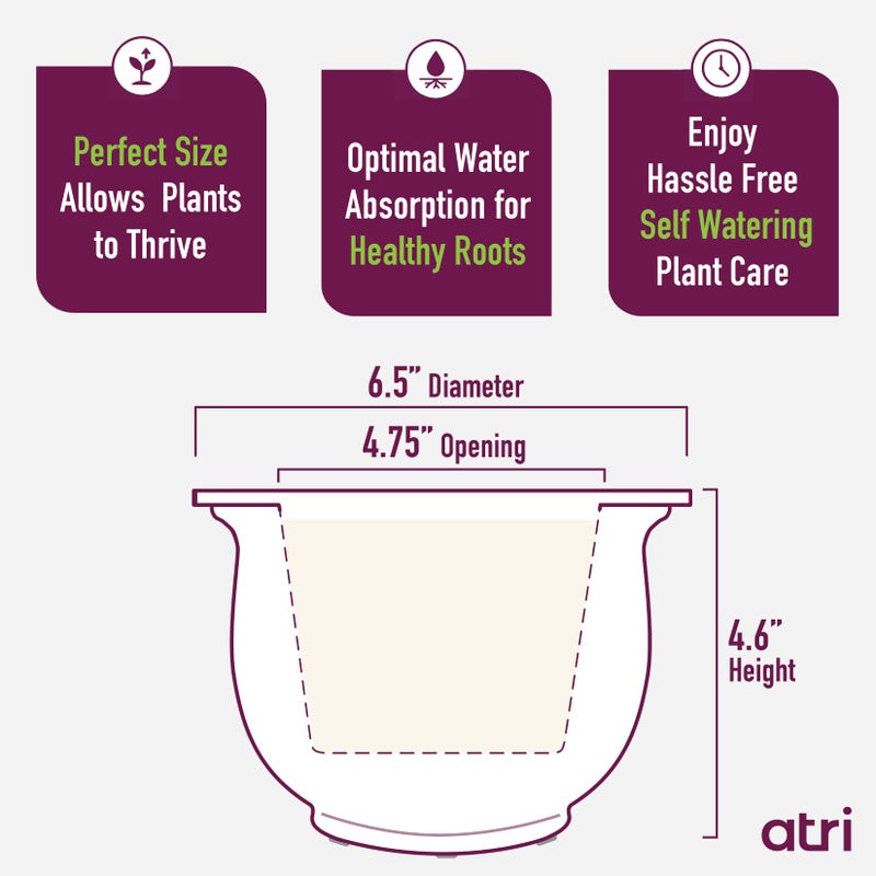 ATRI أواني البنفسج الأفريقي ذاتية السقي - 6.5 بوصة عرض × 4.6 بوصة ارتفاع أواني سيراميك ذاتية السقي للنباتات الداخلية مع وعاء خارجي أبيض مزجج ووعاء داخلي ماص لرعاية النباتات بسهولة - Image 3